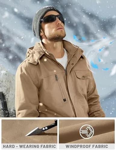 TACVASEN Men's Winter Jacket Fleece Lined Military Thick Coat Khaki XL | Windproof & Warm thumbnail 5