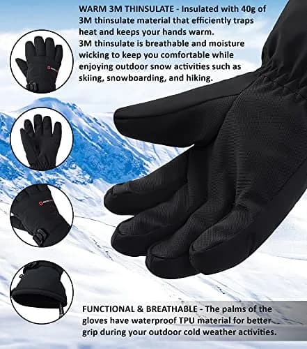Alpine Swiss Mens Waterproof Snow Ski Gloves XL | Windproof & Thinsulate Warm (enlarged XL size for men) thumbnail 3