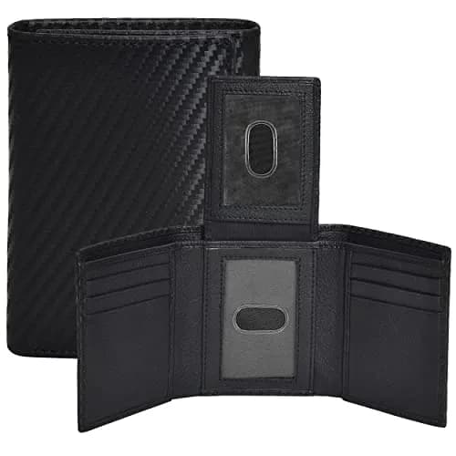 Oak Leathers Charcoal Trifold Wallet RFID Blocking Slim with ID Window thumbnail 1