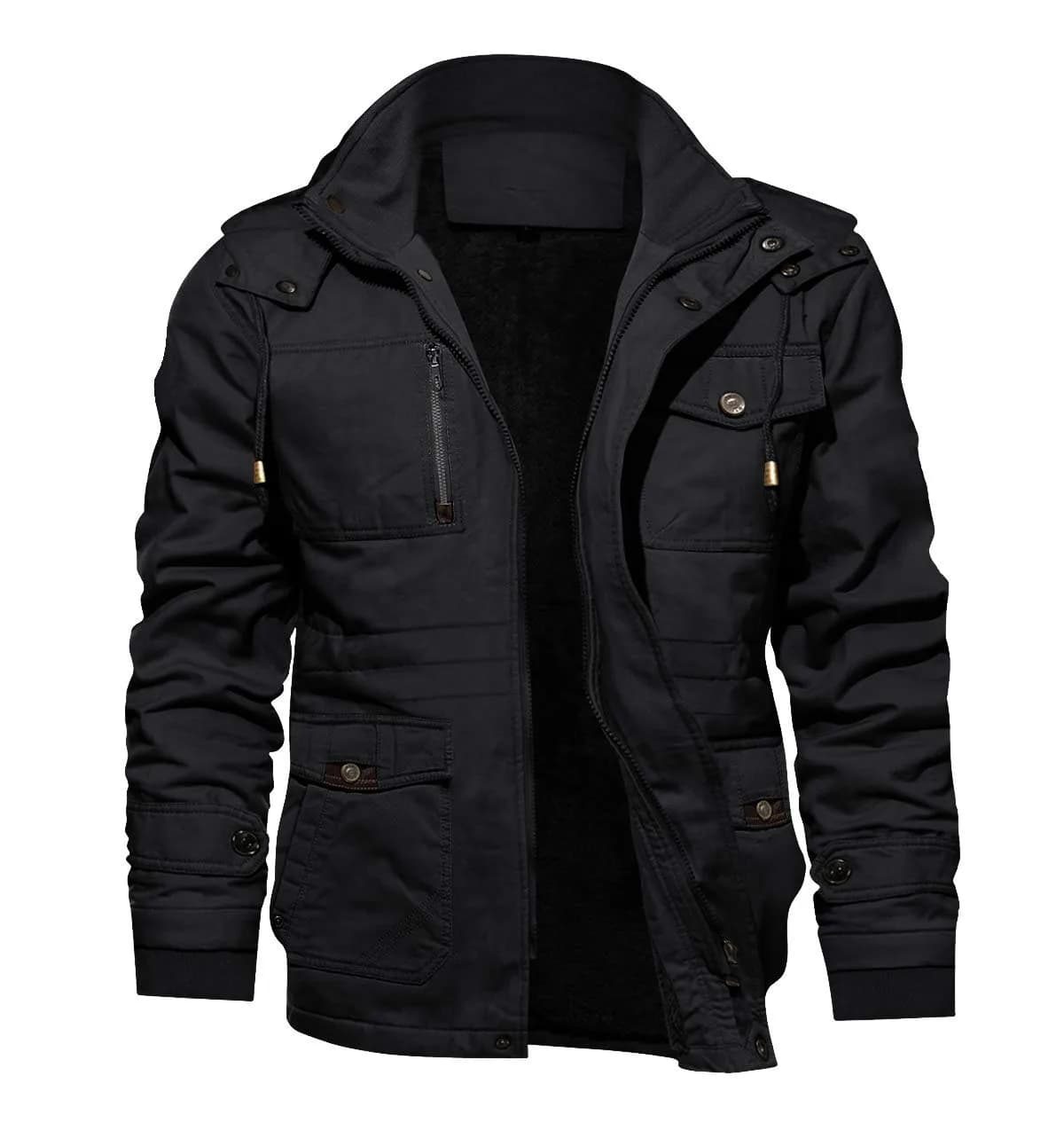 TACVASEN Men's Winter Jacket Fleece Lined Military Thick Coat Black Large | Warm, Windproof Outerwear — B.148 Black