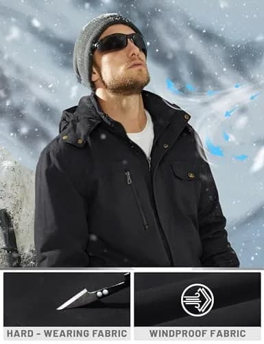 TACVASEN Men's Winter Jacket Fleece Lined Military Thick Coat Black Large | Warm, Windproof Outerwear thumbnail 4
