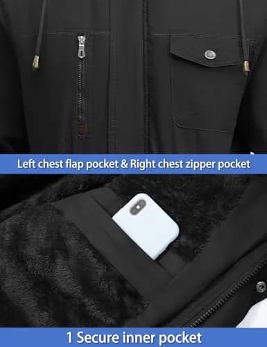 TACVASEN Men's Winter Jacket Fleece Lined Military Thick Coat Black Large | Warm, Windproof Outerwear thumbnail 6