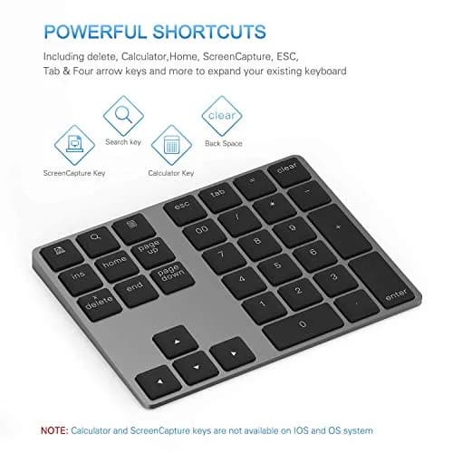 Lekvey Aluminum Rechargeable Wireless Numeric Keypad 34-Keys | Bluetooth 5.0 for Mac, Windows, Android thumbnail 4