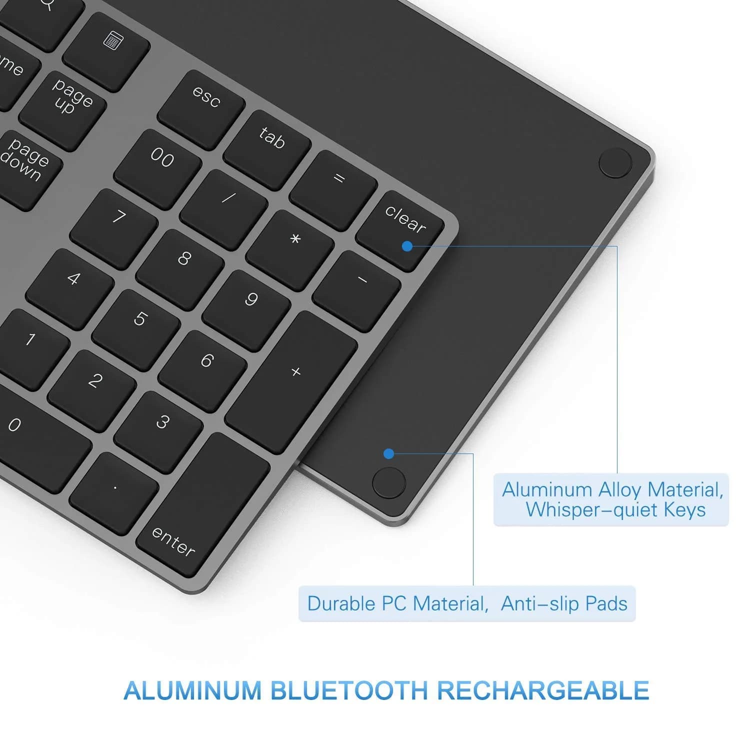 Lekvey Aluminum Rechargeable Wireless Numeric Keypad 34-Keys | Bluetooth 5.0 for Mac, Windows, Android - view 5