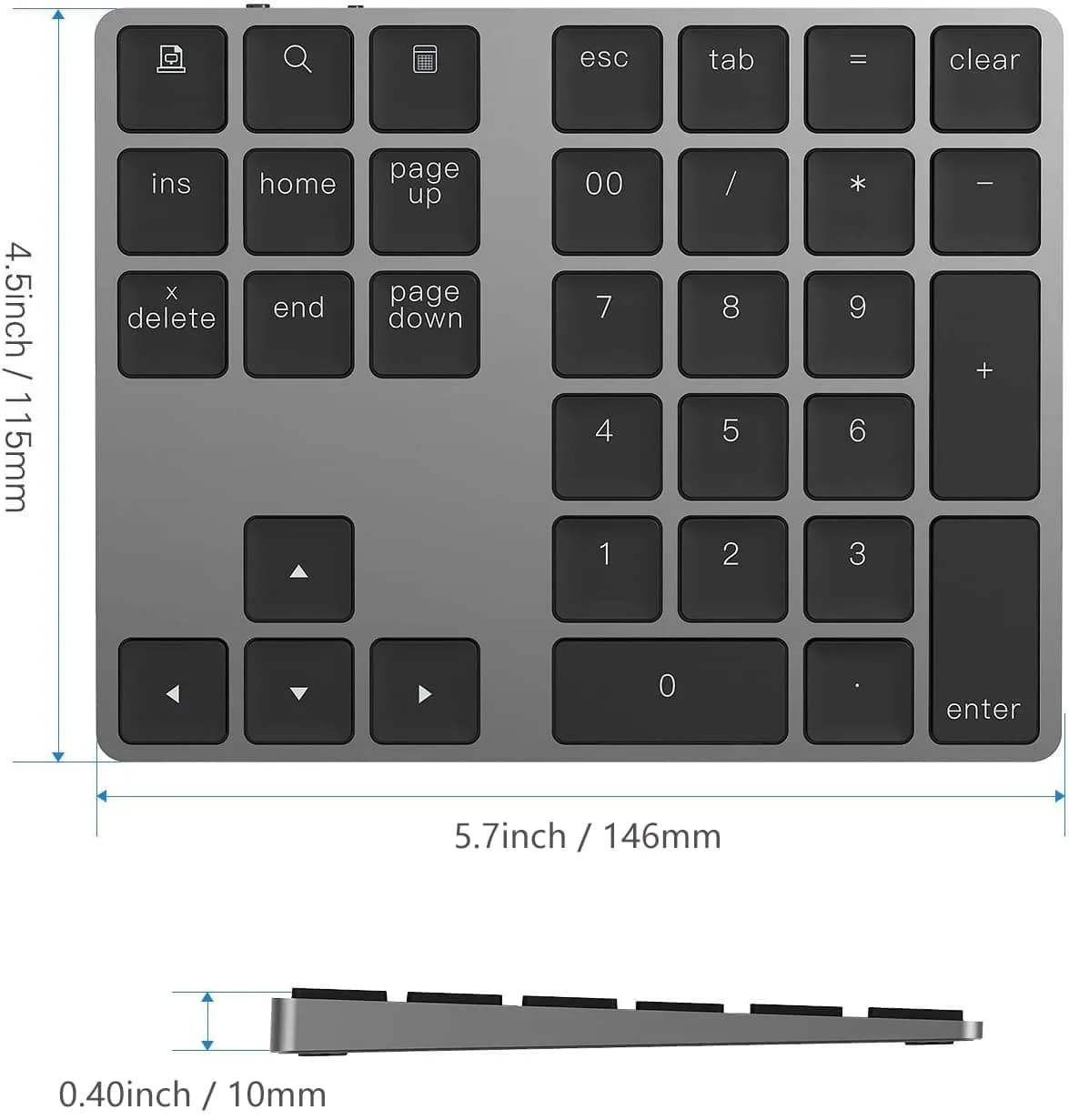 Lekvey Aluminum Rechargeable Wireless Numeric Keypad 34-Keys | Bluetooth 5.0 for Mac, Windows, Android - view 6