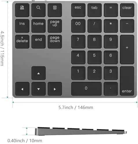 Lekvey Aluminum Rechargeable Wireless Numeric Keypad 34-Keys | Bluetooth 5.0 for Mac, Windows, Android thumbnail 6