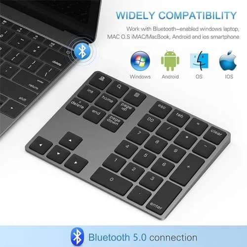 Lekvey Aluminum Rechargeable Wireless Numeric Keypad 34-Keys | Bluetooth 5.0 for Mac, Windows, Android thumbnail 2