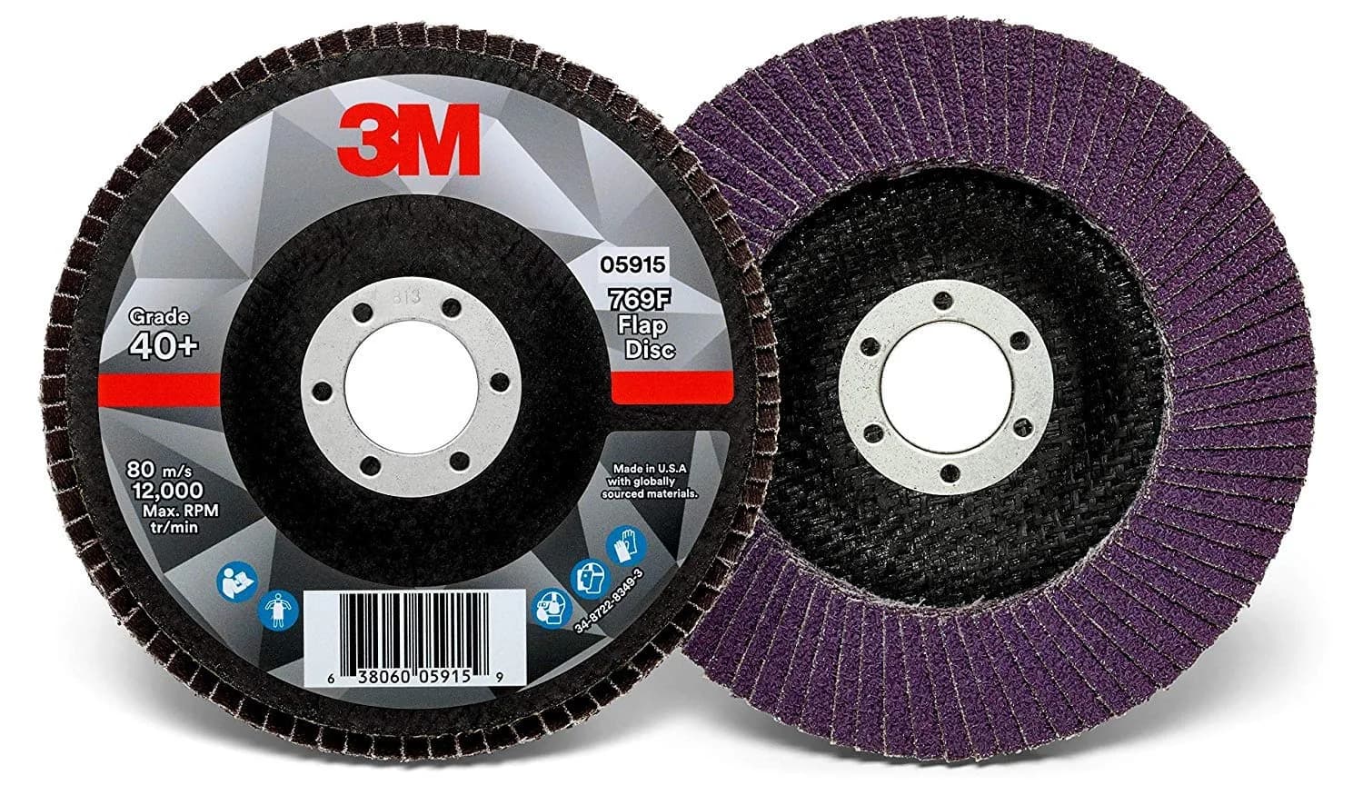 3M Flap Disc, 769F, 40+, T29, 4.5 in x 7/8 in | High-Performance Abrasive for Metalwork — Purple