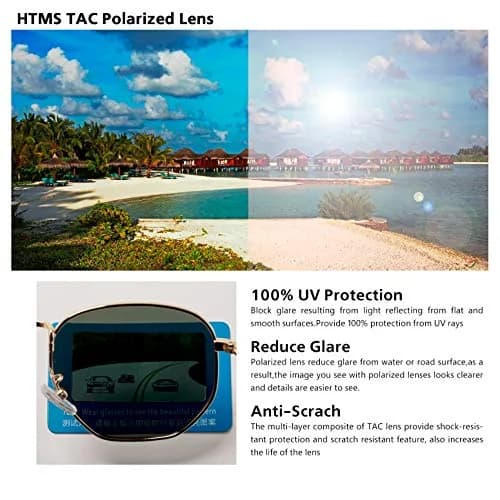 Htms Geometric Sunglasses Polarized UV400 Small Vintage Square Unisex thumbnail 5
