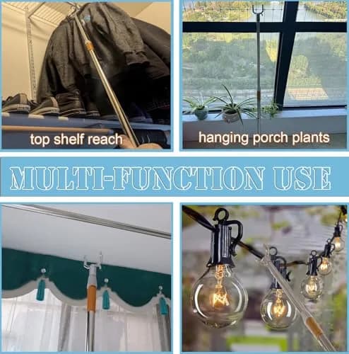 asunflower Extendable Clothes Hook Pole with Hook for Closet, Heavy Duty Long Reach Stick, 33"-56" Blue | Reaching Clothes Hanger Pole thumbnail 5