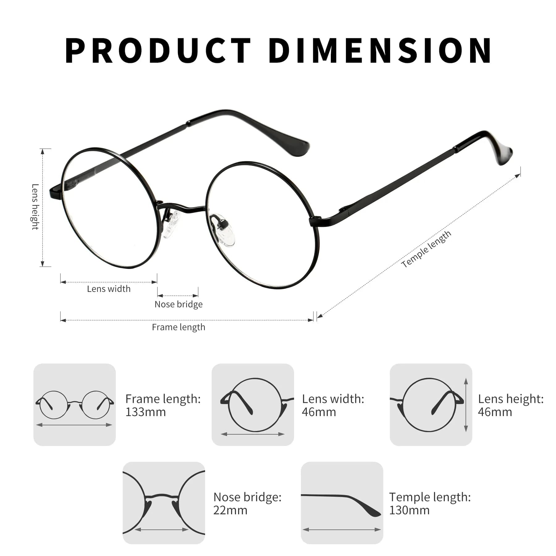Pro Acme Retro Round Clear Lens Glasses with Black Metal Frame | 46mm Lens Width - view 3