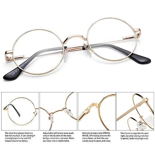 Pro Acme Retro Round Clear Lens Glasses with Metal Frame (Gold) | 46mm Lens Width thumbnail 4