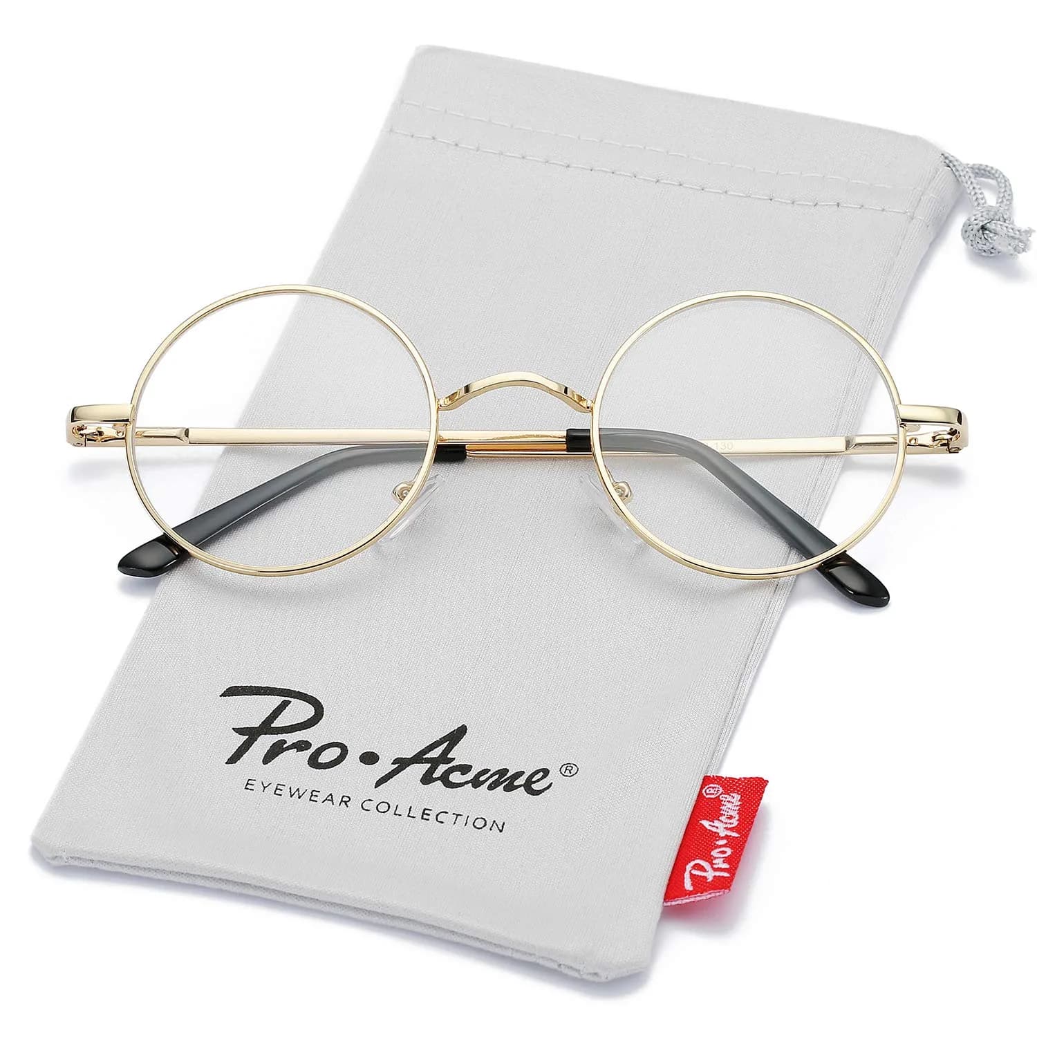 Pro Acme Retro Round Clear Lens Glasses with Metal Frame (Gold) | 46mm Lens Width - view 6