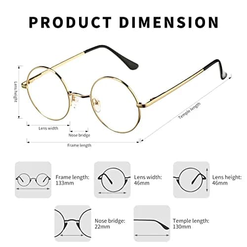Pro Acme Retro Round Clear Lens Glasses with Metal Frame (Gold) | 46mm Lens Width thumbnail 3