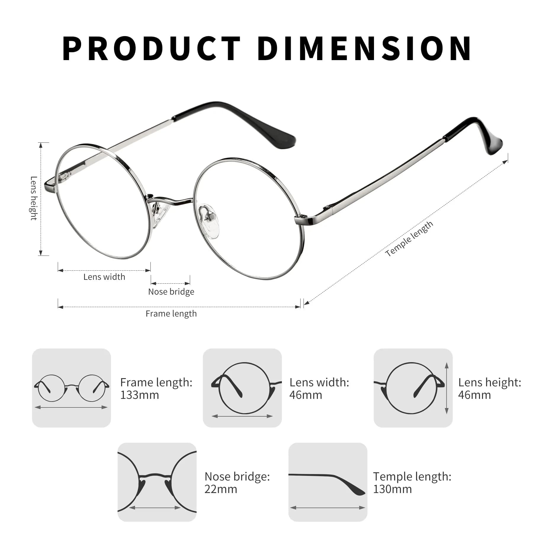 Pro Acme Retro Round Clear Lens Glasses - Silver Frame with Clear Lenses (46mm) - view 3