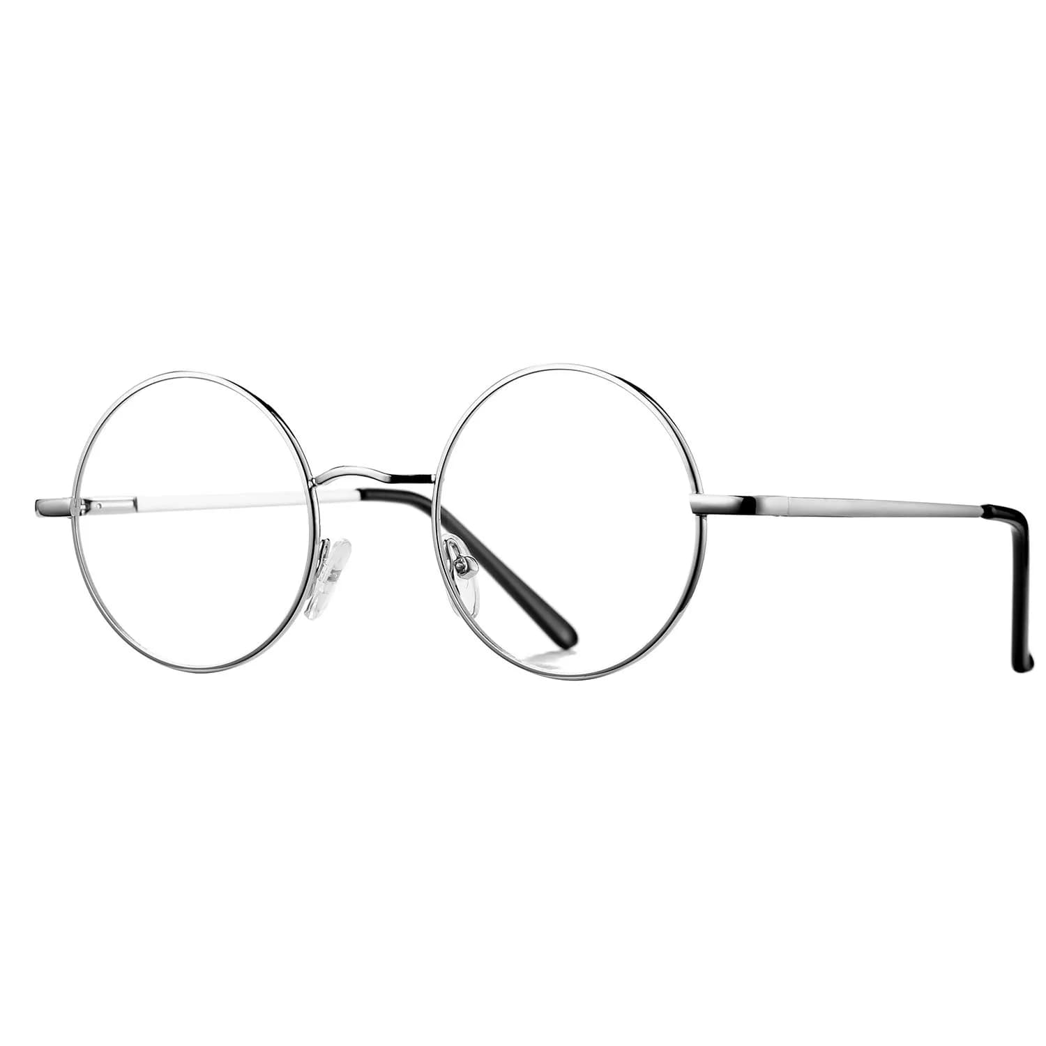 Pro Acme Retro Round Clear Lens Glasses with Metal Frame (Gold) | 46mm Lens Width — A2 - Clear Lens - Silver