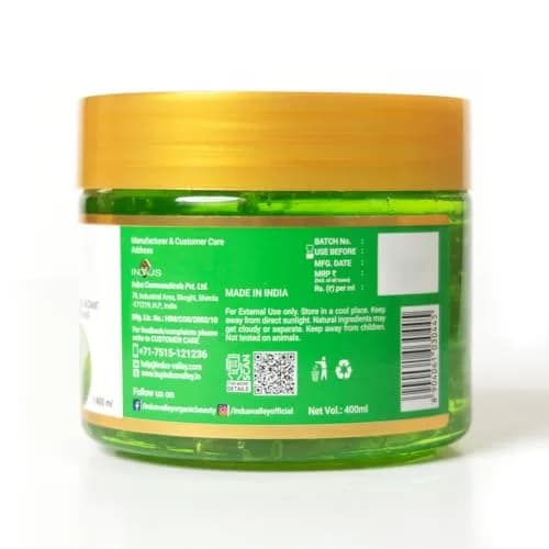 INDUS VALLEY Bio Organic Pure Aloe Vera Gel With Green Tea Extract 400ml (13.53 Fl Oz) | Soothes & Hydrates Skin thumbnail 2