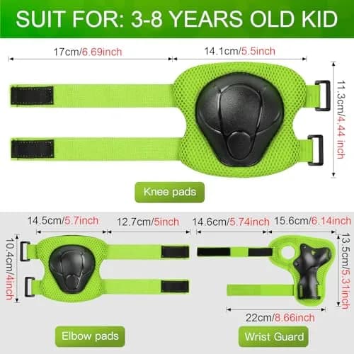 Wemfg Impact Protection Gear Set for Kids 3-8 Years | Knee, Elbow & Wrist Guards with Adjustable Straps (Green) thumbnail 5