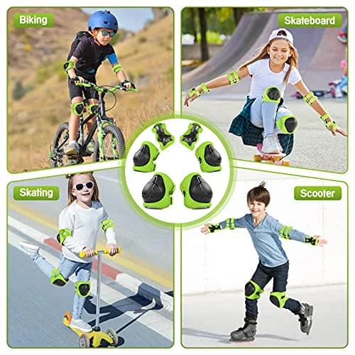 Wemfg Impact Protection Gear Set for Kids 3-8 Years | Knee, Elbow & Wrist Guards with Adjustable Straps (Green) thumbnail 6