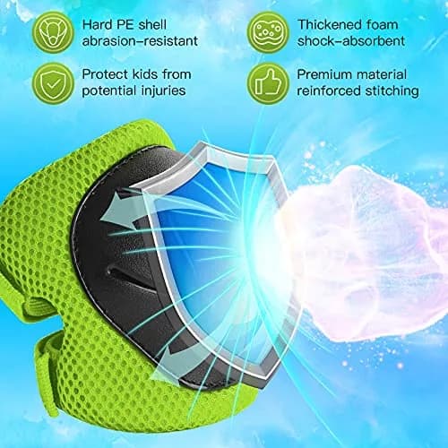 Wemfg Impact Protection Gear Set for Kids 3-8 Years | Knee, Elbow & Wrist Guards with Adjustable Straps (Green) thumbnail 2