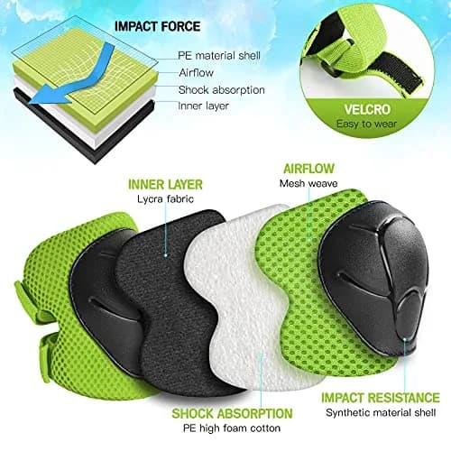 Wemfg Impact Protection Gear Set for Kids 3-8 Years | Knee, Elbow & Wrist Guards with Adjustable Straps (Green) thumbnail 3