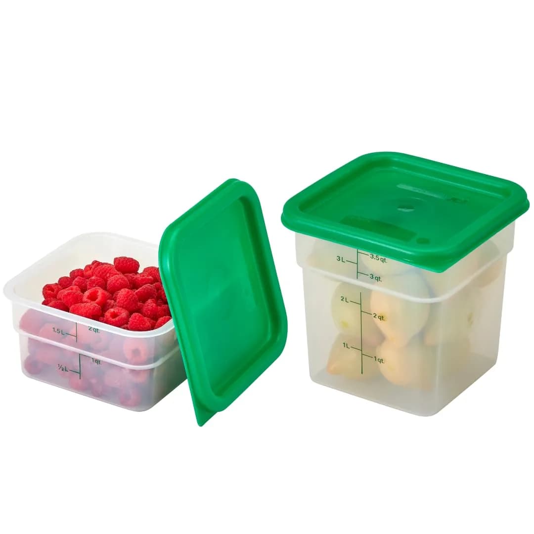 Cambro Classic Series Square Food Storage Container Set with Lids | 1.9L (2 QT) & 3.8L (4 QT) | Commercial Grade — Green, Translucent
