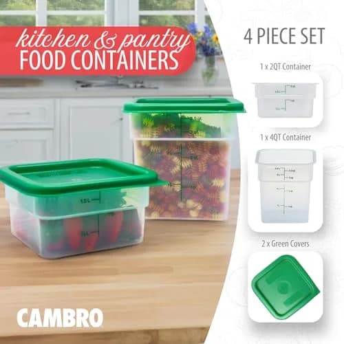Cambro Classic Series Square Food Storage Container Set with Lids | 1.9L (2 QT) & 3.8L (4 QT) | Commercial Grade thumbnail 2