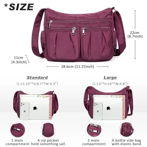 VOLGANIK ROCK Red Nylon Crossbody Handbag | Lightweight Waterproof Travel Bag for Women thumbnail 3