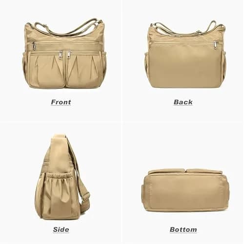 VOLGANIK ROCK Large Crossbody Purse Khaki 25.4cm (10in) | Lightweight Waterproof Nylon Travel Bag for Women thumbnail 4