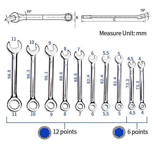 SPEEDWOX Mini Ignition Wrench Set Metric 10 Pcs 4mm-11mm Spanner Wrench | Rust-Resistant Chrome Finish thumbnail 6