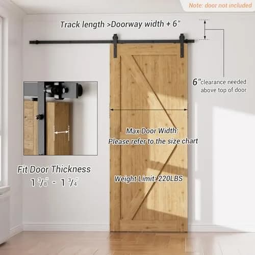 CCJH 9.6ft Sliding Barn Door Hardware Kit for Single Wooden Door | Max Fit 59'' Wide Door Panel thumbnail 8