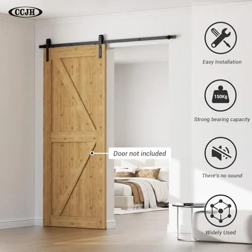 CCJH 9.6ft Sliding Barn Door Hardware Kit for Single Wooden Door | Max Fit 59'' Wide Door Panel thumbnail 3