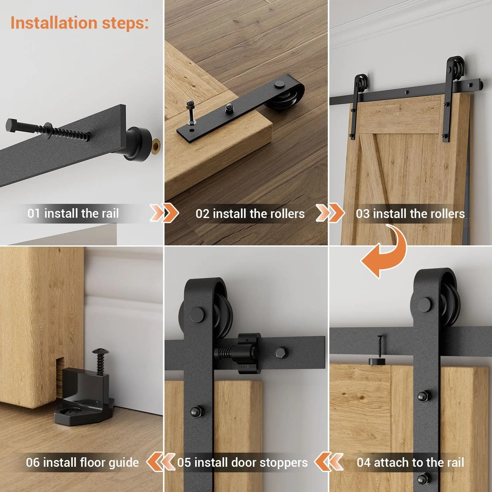 CCJH 9.6ft Sliding Barn Door Hardware Kit for Single Wooden Door | Max Fit 59'' Wide Door Panel - view 4