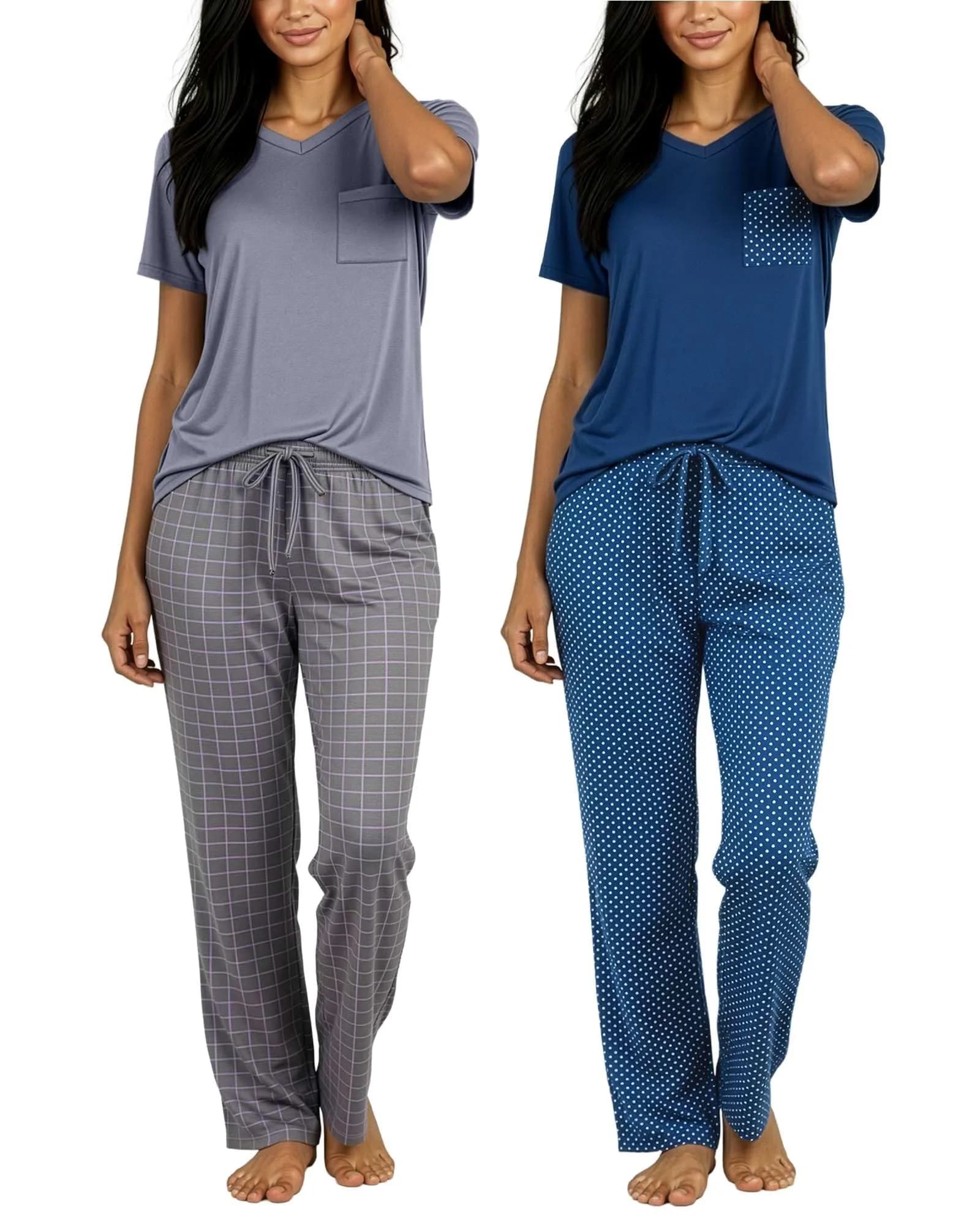 Real Essentials Women's Pajama Sets Short Sleeve | Silky Soft, Relaxed Fit, 2-Pack, US Sizing