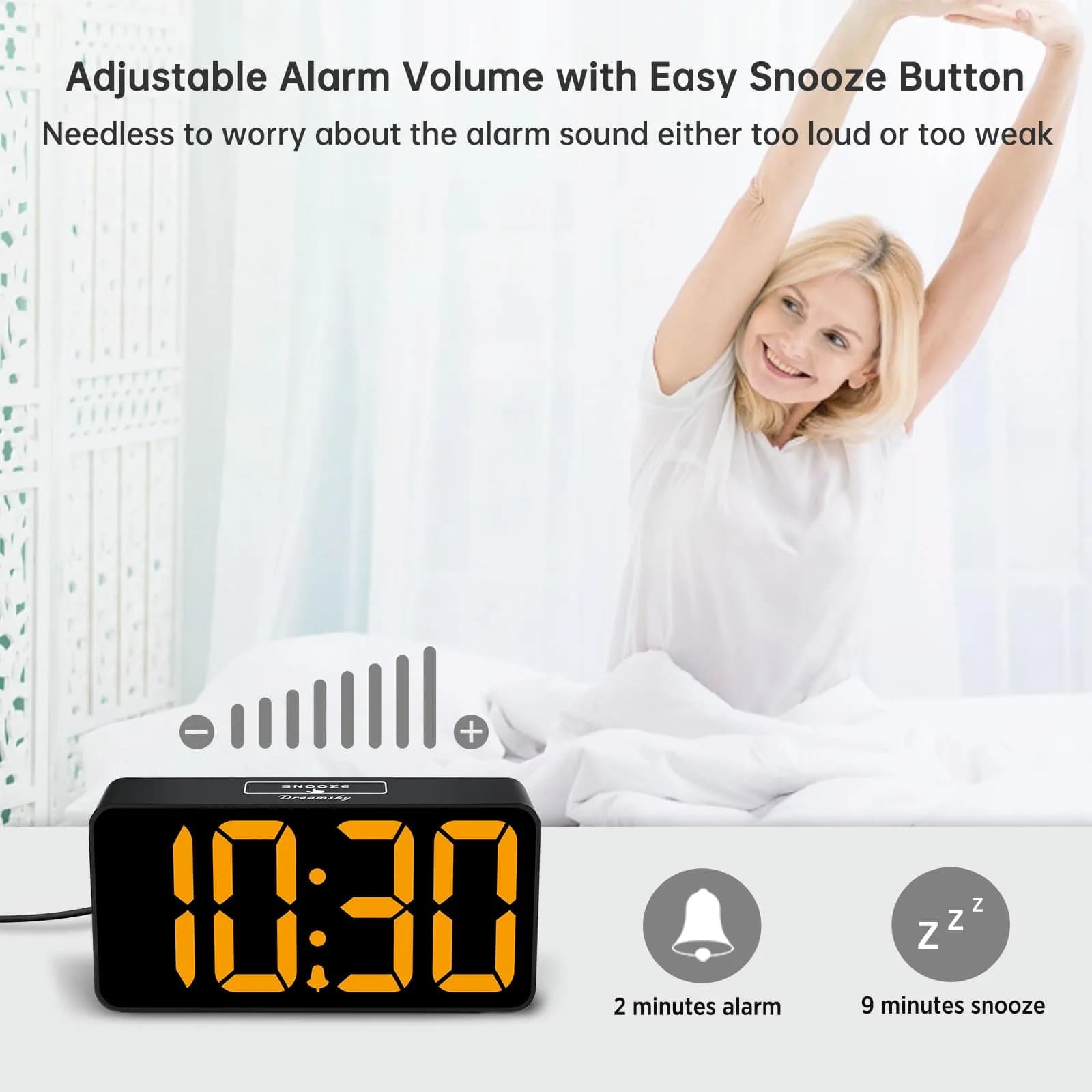 DreamSky Small Digital Alarm Clock for Bedroom with Large Big Numbers | Bright 2-inch LED Display, Adjustable Alarm & USB Charging - view 6