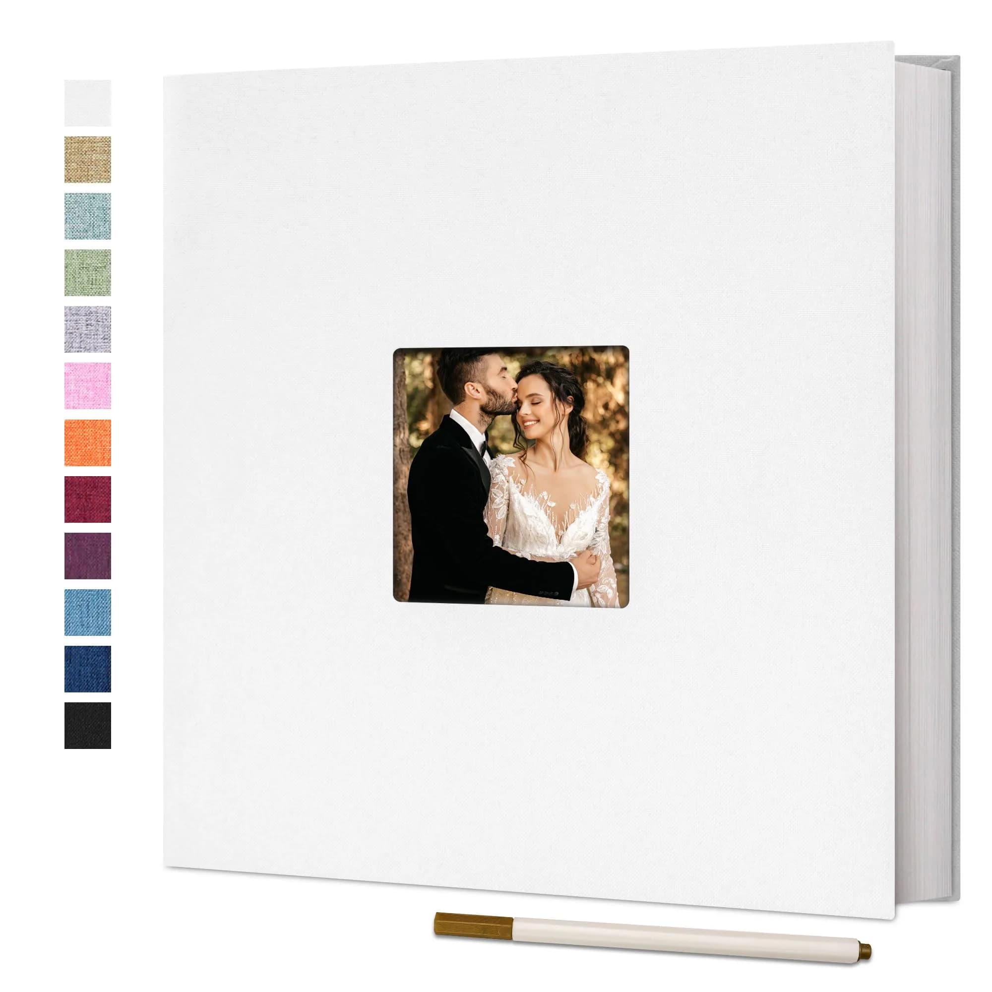 Vienrose Self Adhesive Photo Album 11"x10.6" | Linen Scrapbook for 4x6 & 8x10 Photos, 40 Pages — White