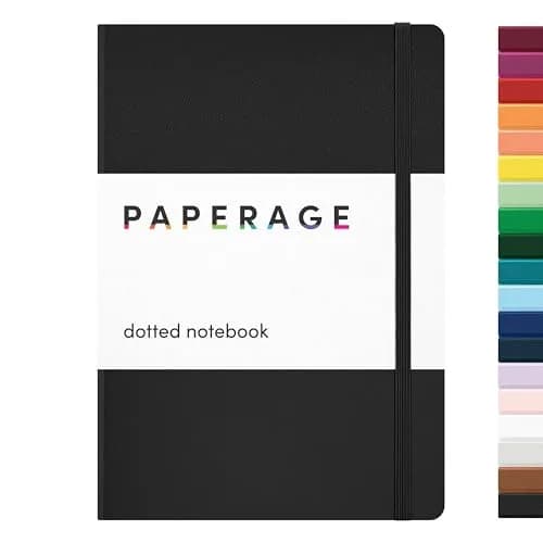 PAPERAGE Dotted Journal Notebook, Black, Medium 5.6 in x 8 in (160 Pages, 100 GSM) | Acid-Free Paper for Bullet Journaling thumbnail 1