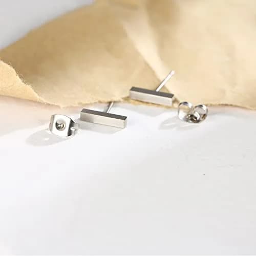 TGNEL Titanium Rectangle Bar Stud Earrings for Men & Women | 10mm (0.39in) thumbnail 4
