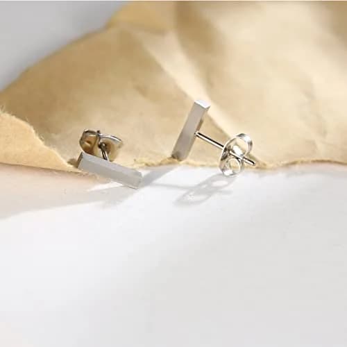 TGNEL Titanium Rectangle Bar Stud Earrings for Men & Women | 10mm (0.39in) thumbnail 6