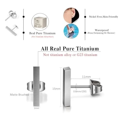 TGNEL Titanium Long Rectangle Bar Stud Earrings | Hypoallergenic for Sensitive Ears thumbnail 5