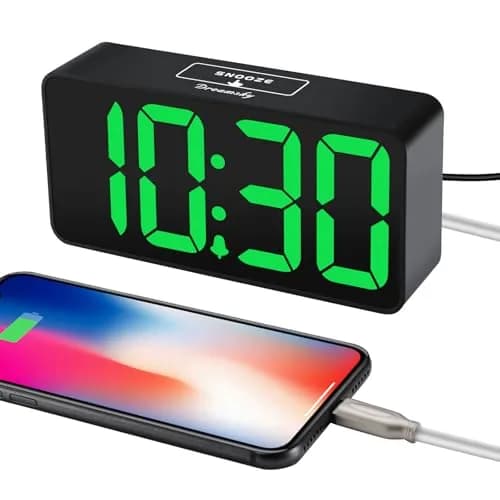 DreamSky Small Digital Alarm Clock with Large Green LED Numbers & USB Charging Port | Bedside Table Clock with Dimmer & Snooze thumbnail 4