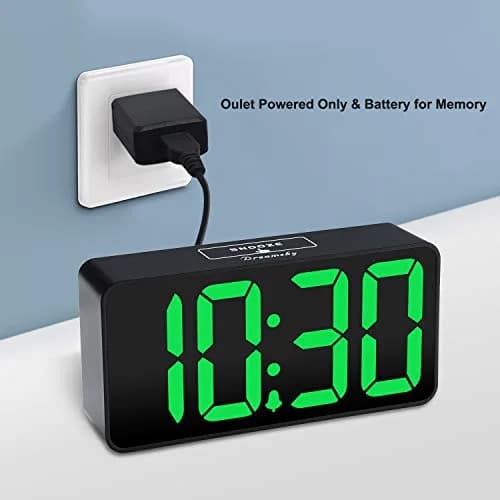 DreamSky Small Digital Alarm Clock with Large Green LED Numbers & USB Charging Port | Bedside Table Clock with Dimmer & Snooze thumbnail 2