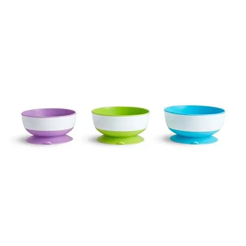 Munchkin Stay Put Suction Bowls for Baby and Toddler, 3 Pack, Blue/Green/Purple | BPA-Free Silicone Feeding Bowls for Infants 6+ Months thumbnail 1