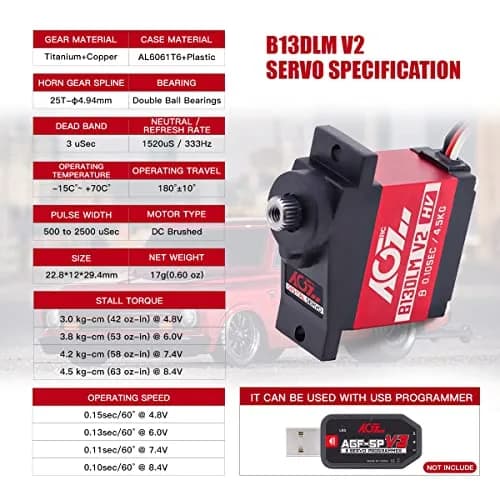 AGFRC 4.5kg Titanium Gear Sub-Micro RC Servo (B13DLM V2) | High Precision Digital Micro Servo for RC Vehicles thumbnail 3