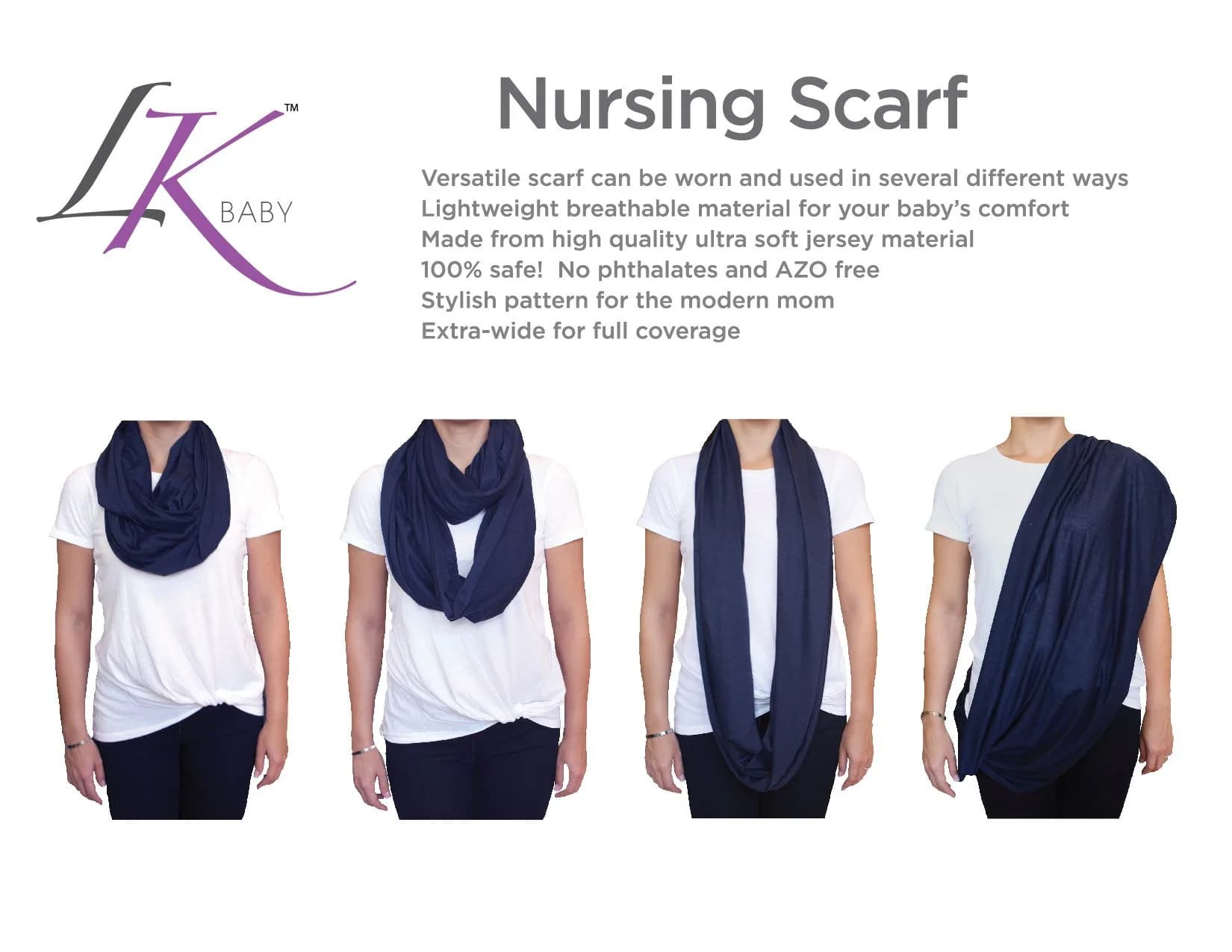 LK Baby Nursing Scarf for Breastfeeding Privacy Cover Infinity Scarf Soft, Navy Blue - view 3