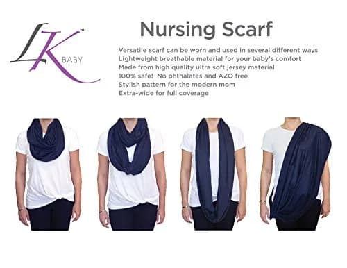 LK Baby Nursing Scarf for Breastfeeding Privacy Cover Infinity Scarf Soft, Navy Blue thumbnail 3