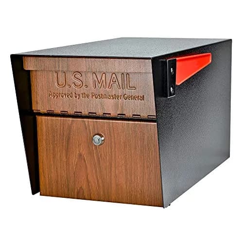 Mail Boss Mail Manager Locking Post Mount Mailbox | USPS Approved, Wood Grain Finish, Heavy-Gauge Steel thumbnail 1