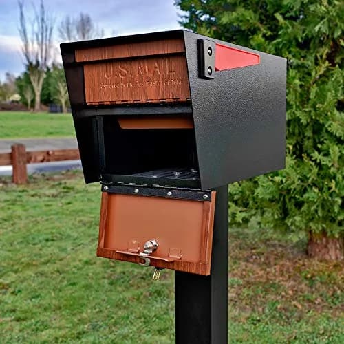 Mail Boss Mail Manager Locking Post Mount Mailbox | USPS Approved, Wood Grain Finish, Heavy-Gauge Steel thumbnail 7