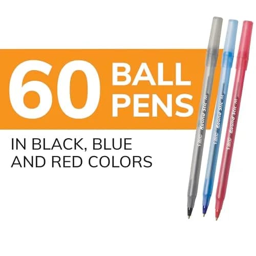 BIC Round Stic Xtra Life Assorted Ink Ballpoint Pens, 60-Count, 1.0mm Medium Point | Smooth Writing for Students & Office thumbnail 2