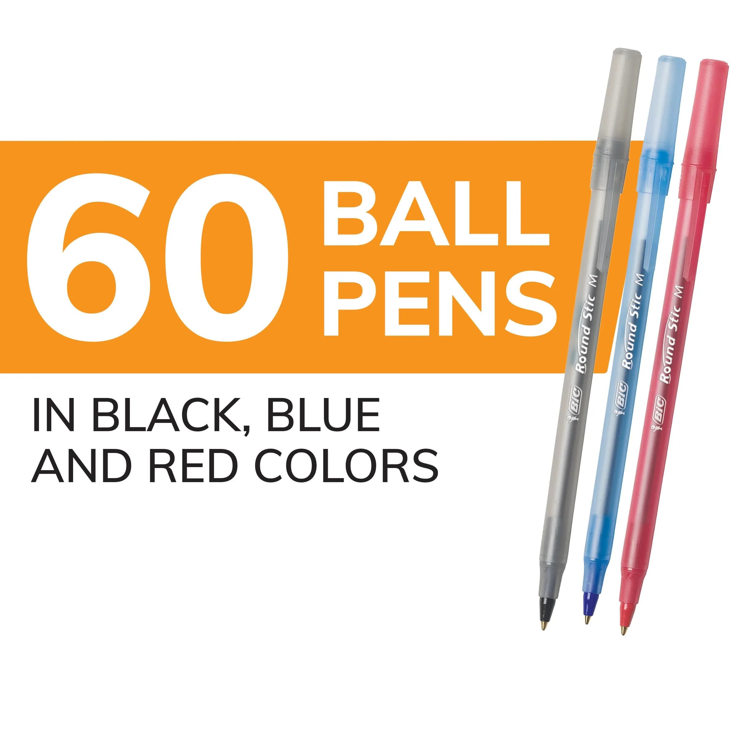 BIC Round Stic Xtra Life Ballpoint Pens, Medium Point (1.0mm), Assorted Colors, Pack of 60 - view 2